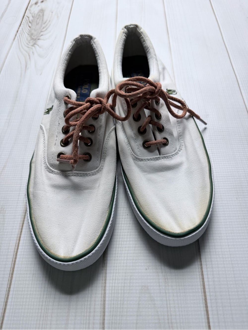 Polo by Ralph Lauren White Canvas Boat Shoes with Brown Laces size 9D - Picture 2 of 8